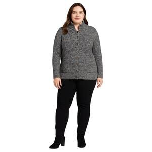 Lands’ End Women’s 1X Black White Marled Button-Front Cardigan